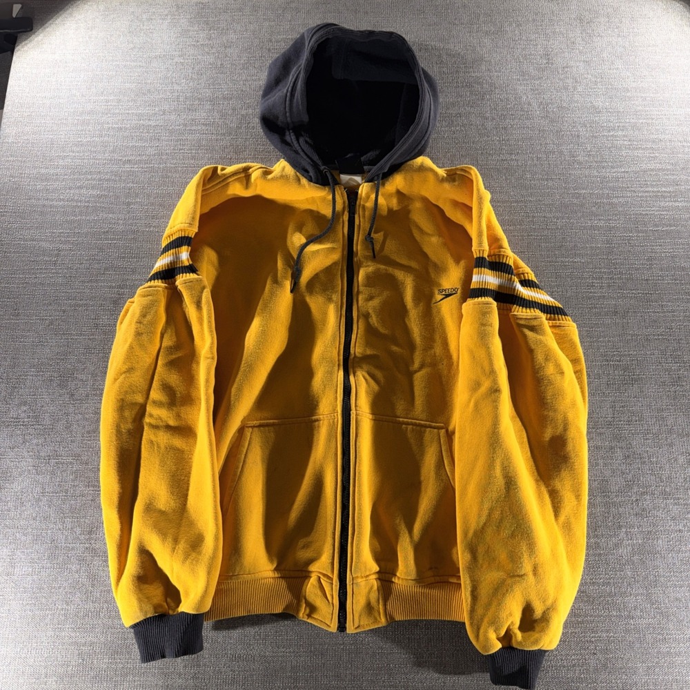 Speedo Zip Up Hoodie Mens XL Yellow Black‎ Striped Vintage Style Athletic Jacket